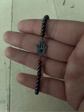 Hamsa Hand Bracelet Black Crystal and Red String